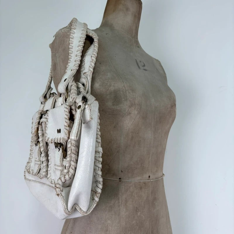 White crochet laced cargo Y2K bag
