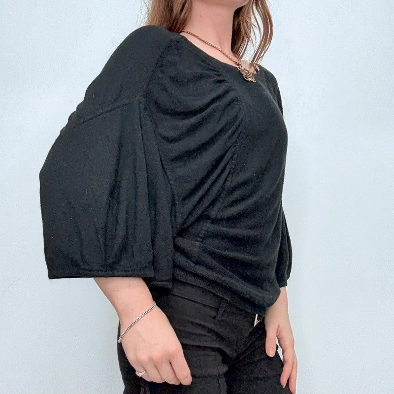 black knit gathered draped batwing jumper