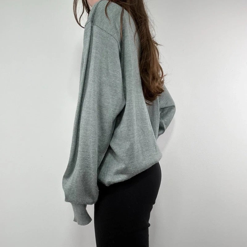 grey fine knit wool blend boxy batwing sweater knit