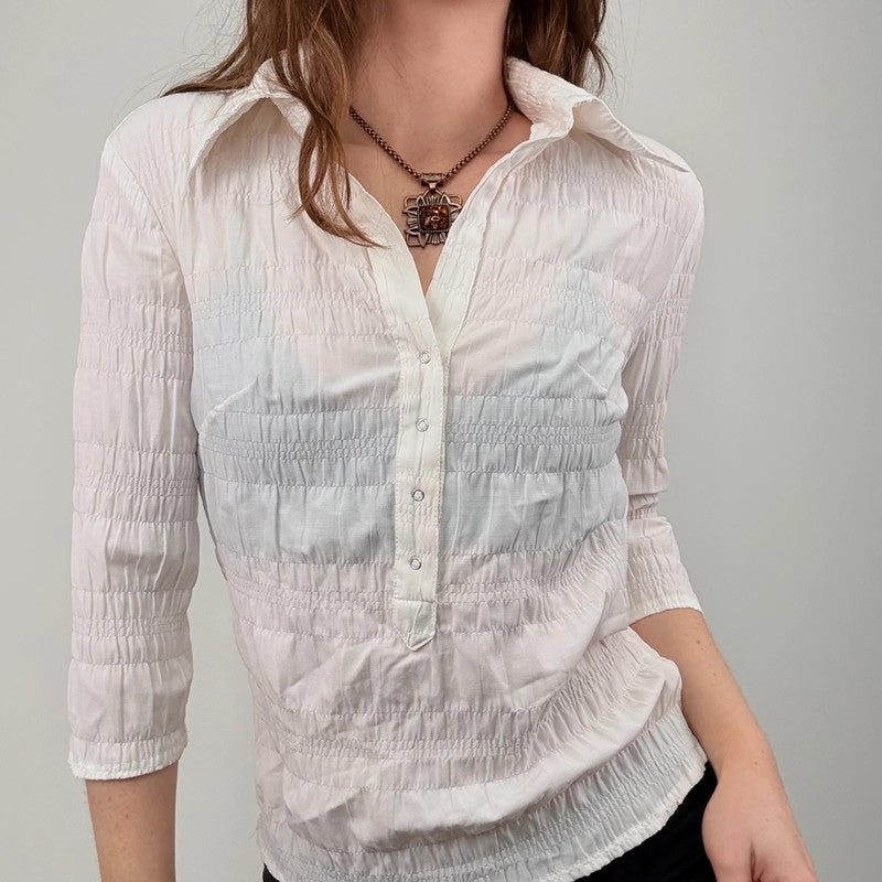 gathered cinched white cotton shirt