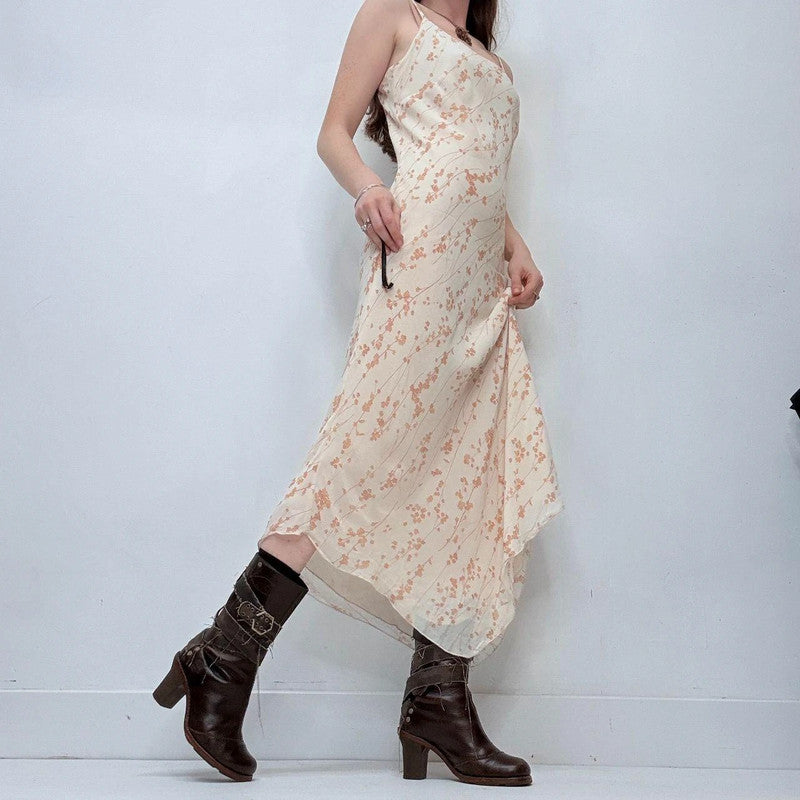 cream floral handkerchief bias cut maxi dress