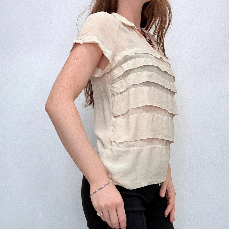 cream silk layered flutter blouse