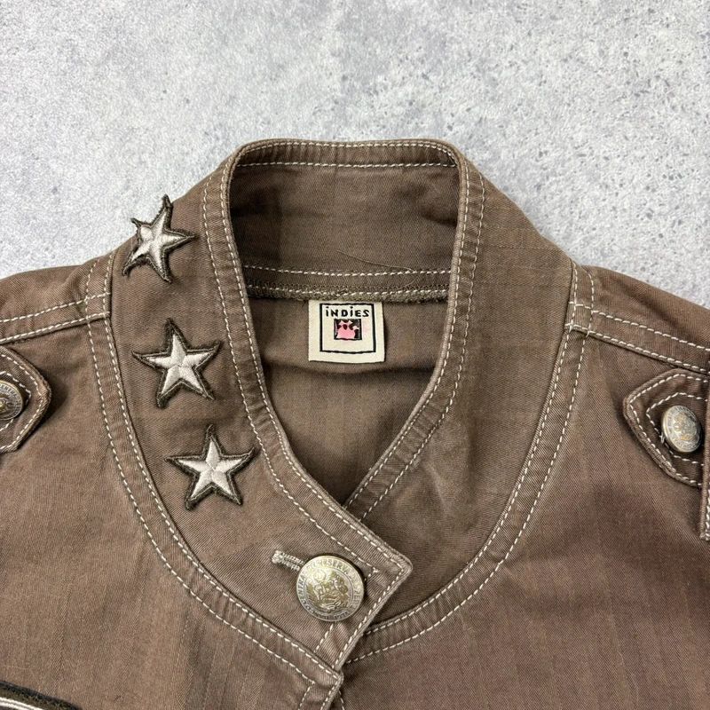 Khaki asymmetric fitted military jacket