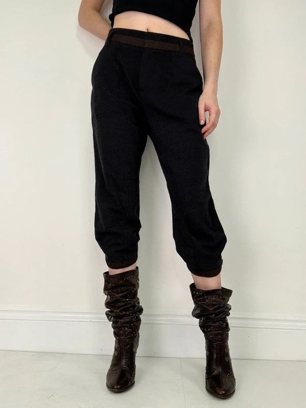 Pleated wool pinstripe capri grunge trousers
