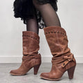 tan leather slouchy studded boots