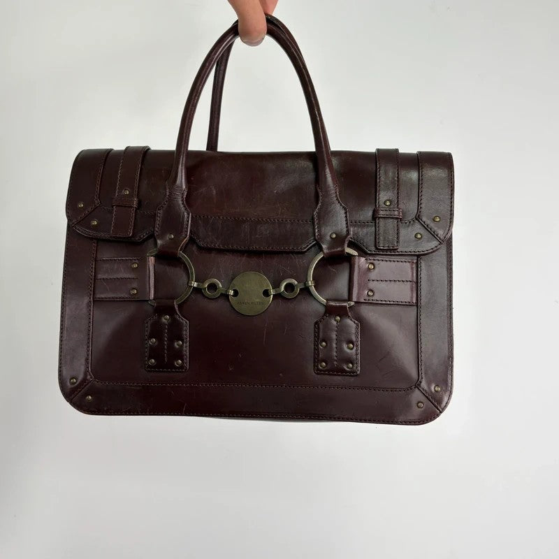 maroon brown Karen millen grunge briefcase handbag