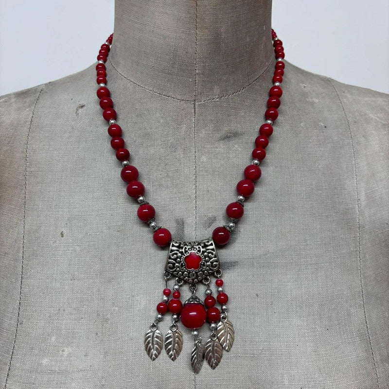 red silver boho necklace