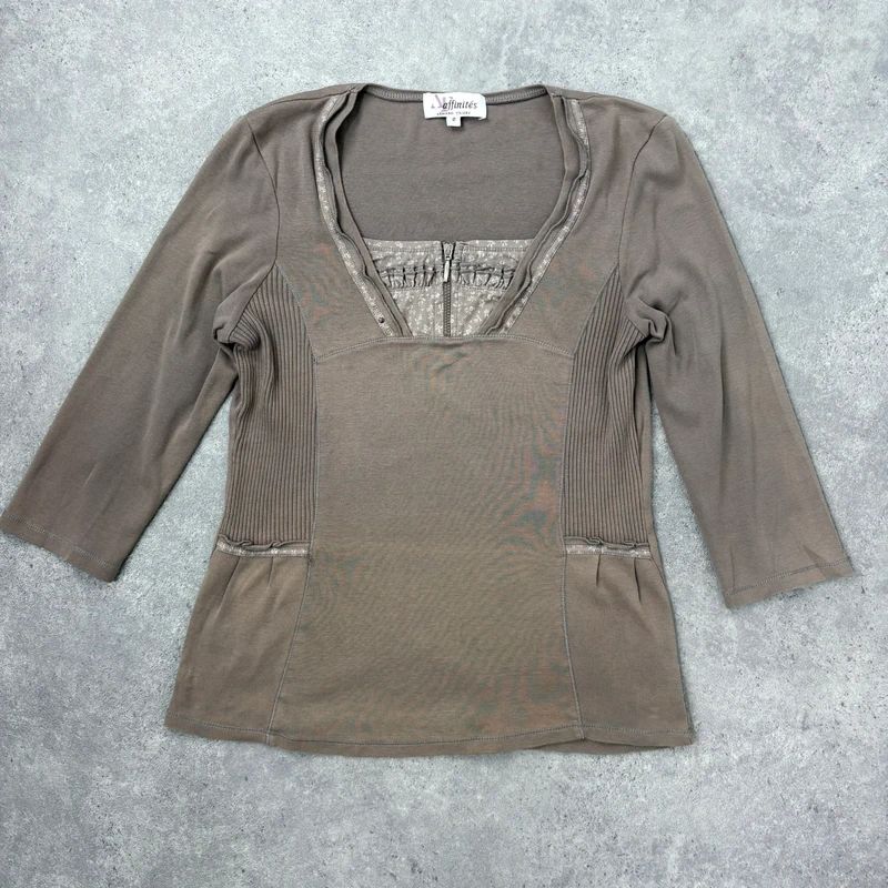 khaki cotton 3/4 length sleeve t-shirt