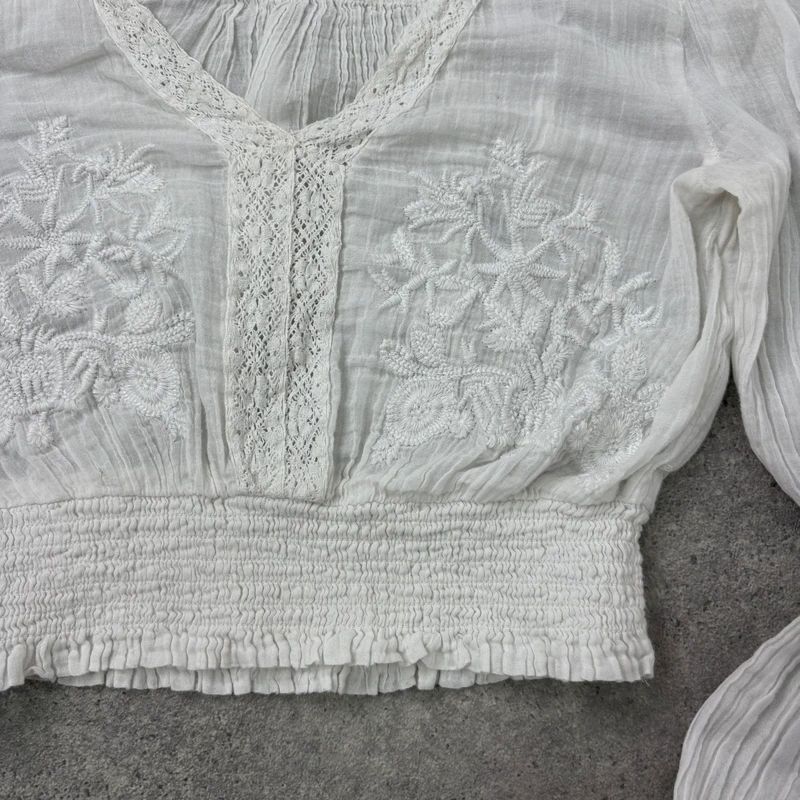 white cotton floral embroidered blouse