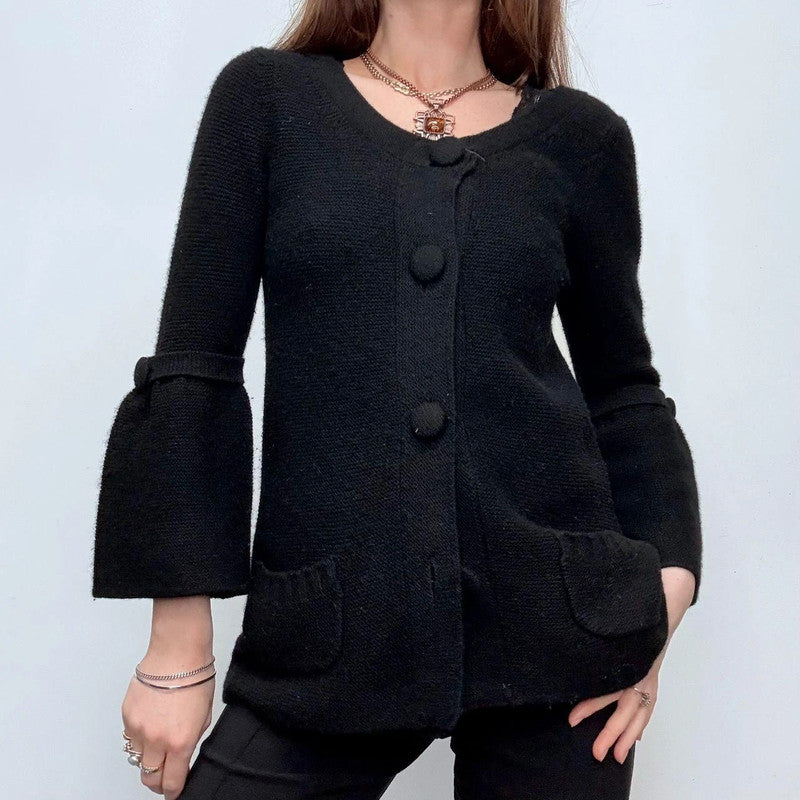black knitted flared button cardigan