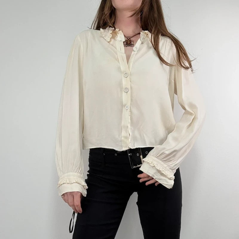 antique cream pleated ruffle Edwardian lace shirt
