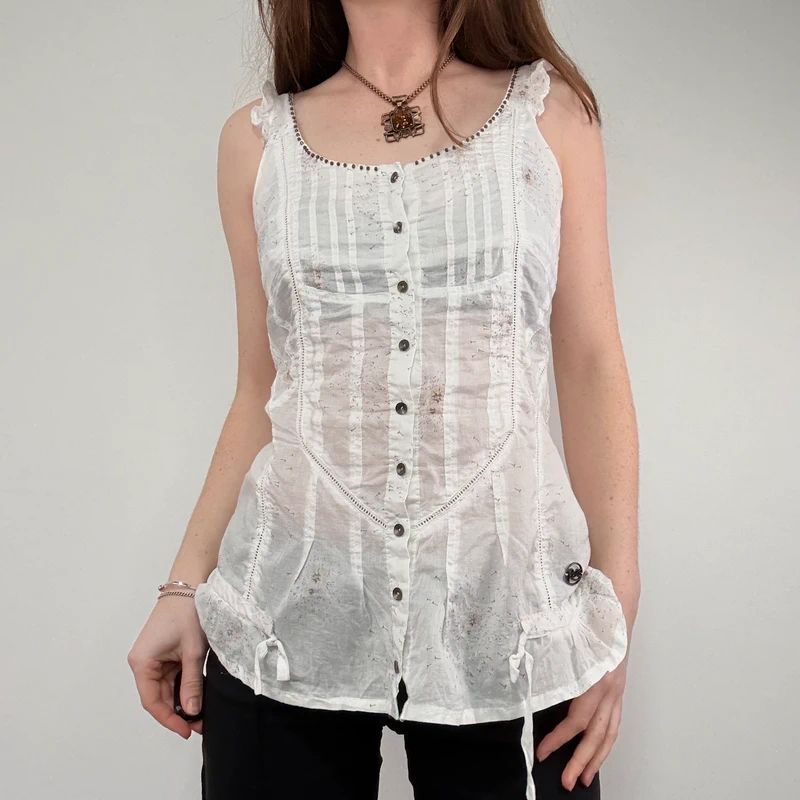 white button through cotton vest