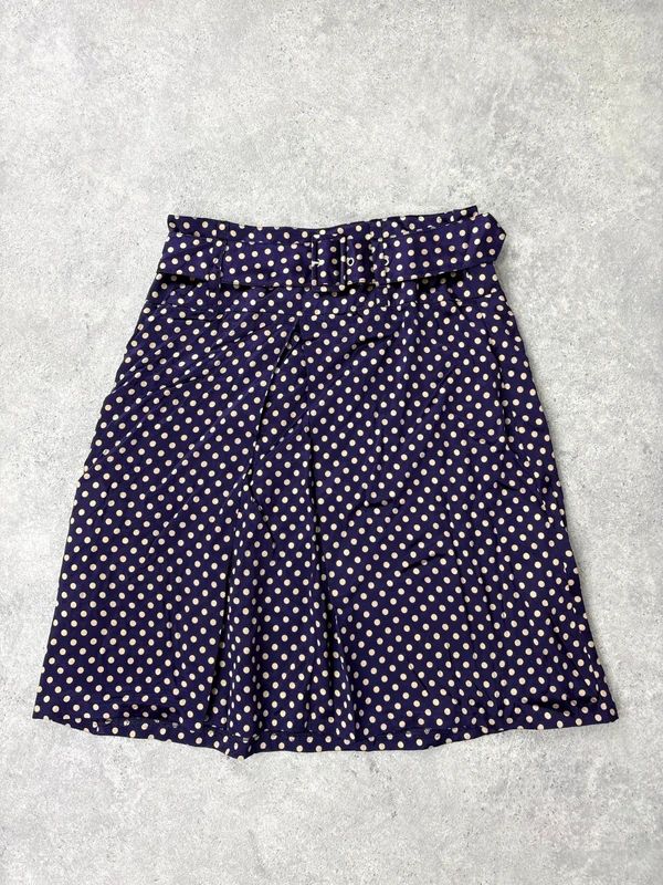 pleated silk polkadot flared midi skirt