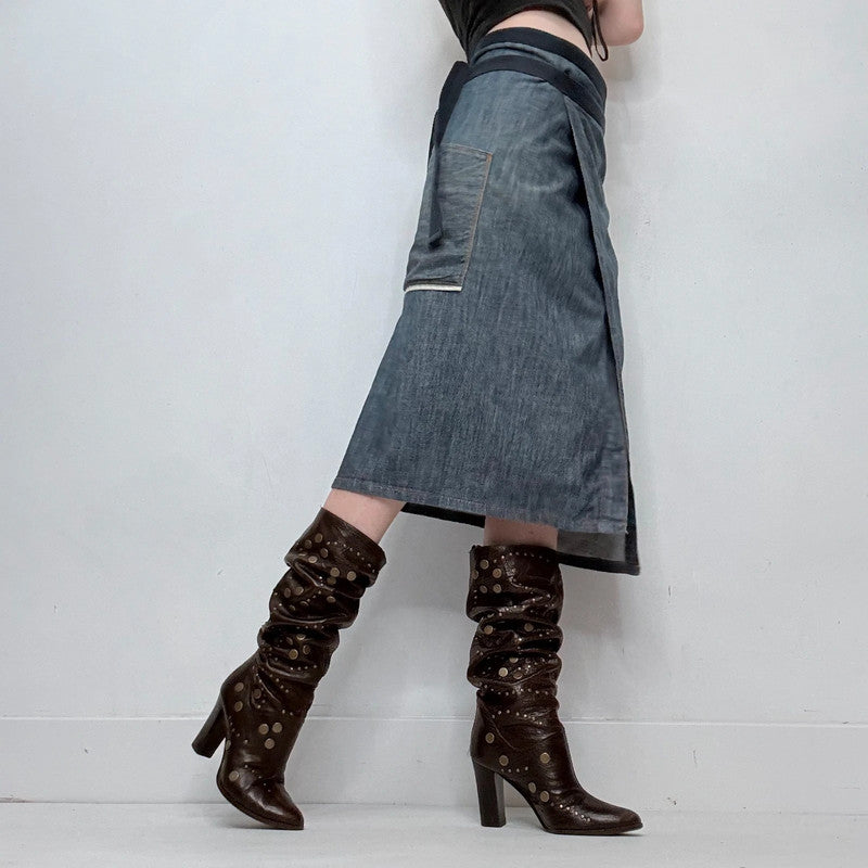 denim slit wrap skirt