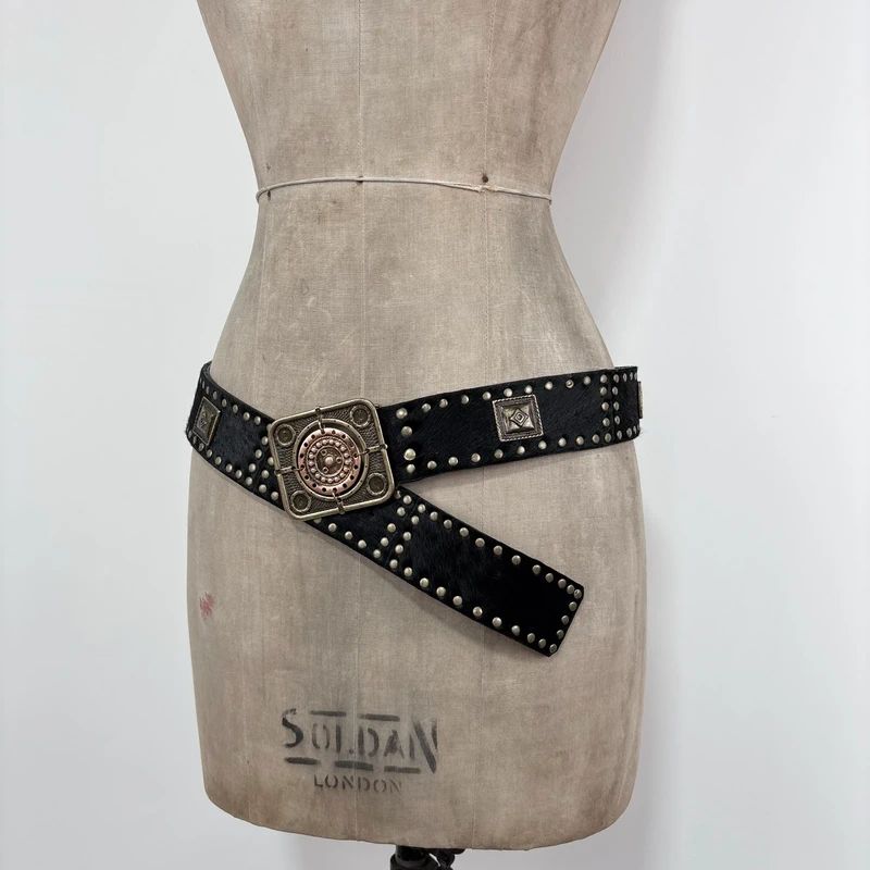 black cowhide studded western belt
