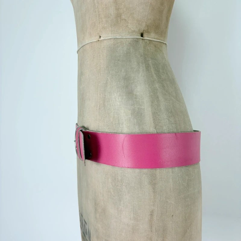 Pink leather chunky thick belt