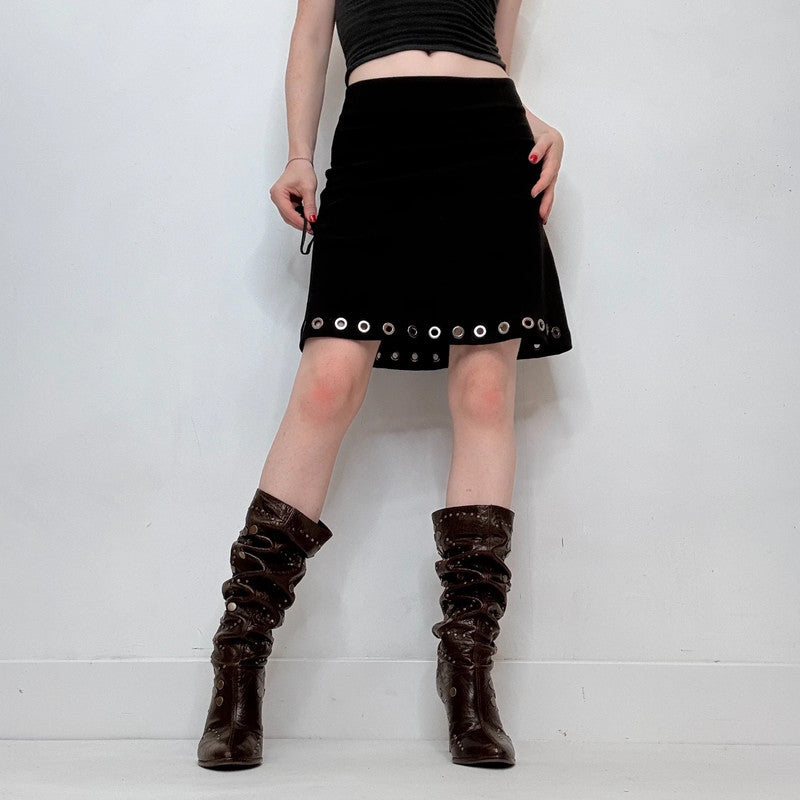 plein sud black eyelet studded mini skirt