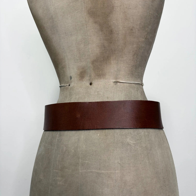 brown leather chunky buckl belt