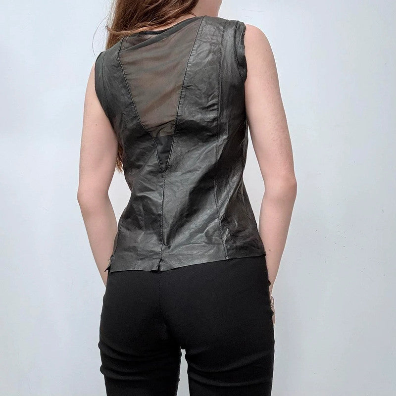 black leather fitted vest top