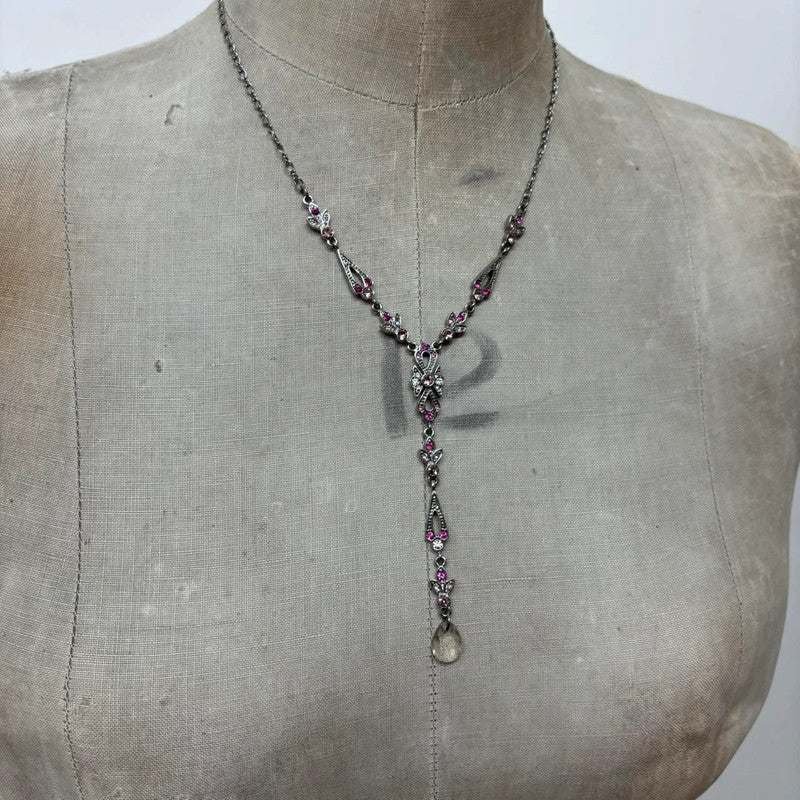 pink gemstone hanging fairy necklace