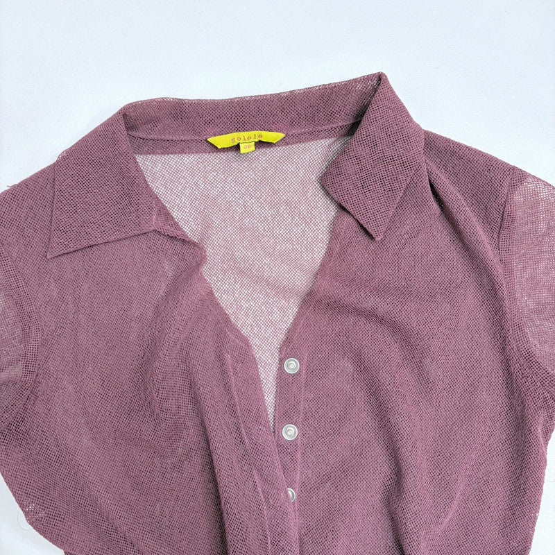 pink sheer mesh button shirt
