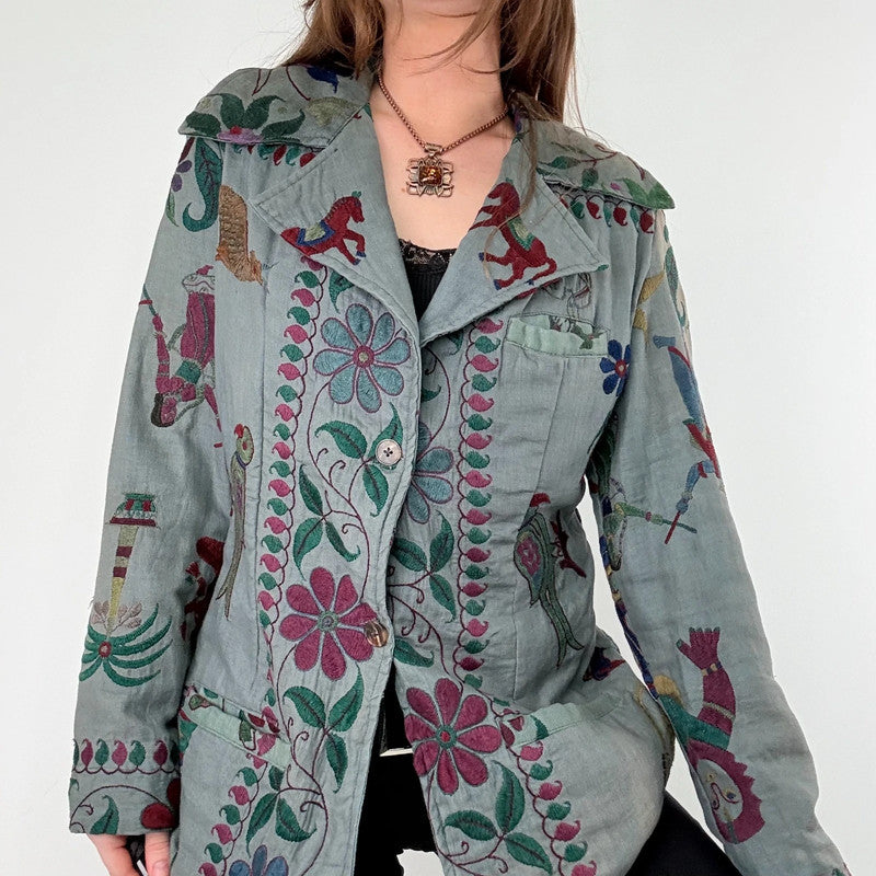 Khaki embroidered boho hippie jacket