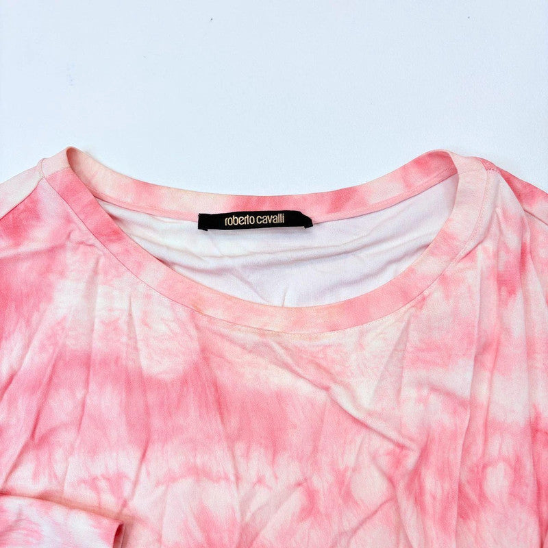 pink tie-dye jersey asymmetric cavalli t-shirt dress.