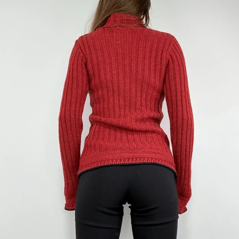 red wool ribbed knit jumper