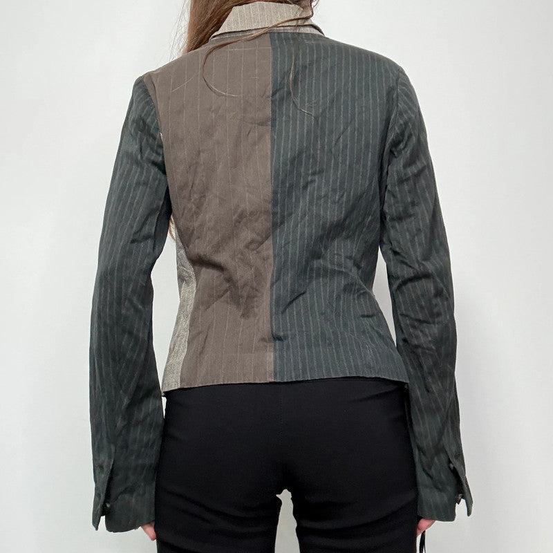 pinstripe crinkle patchwork fitted jacket