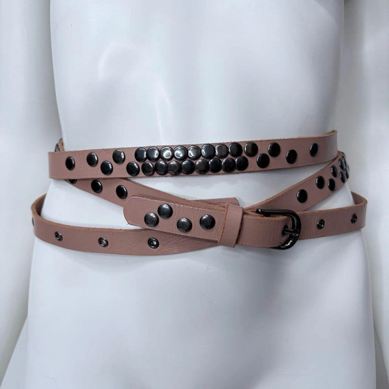 tan leather studded wrap metal belt