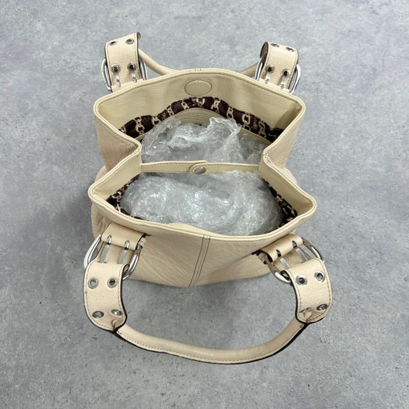 Cream Italian leather Y2K buckle handbag
