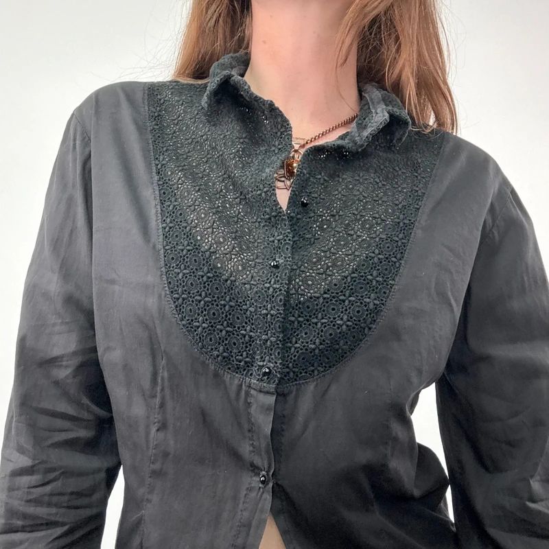 Black Flared Lace Shirt