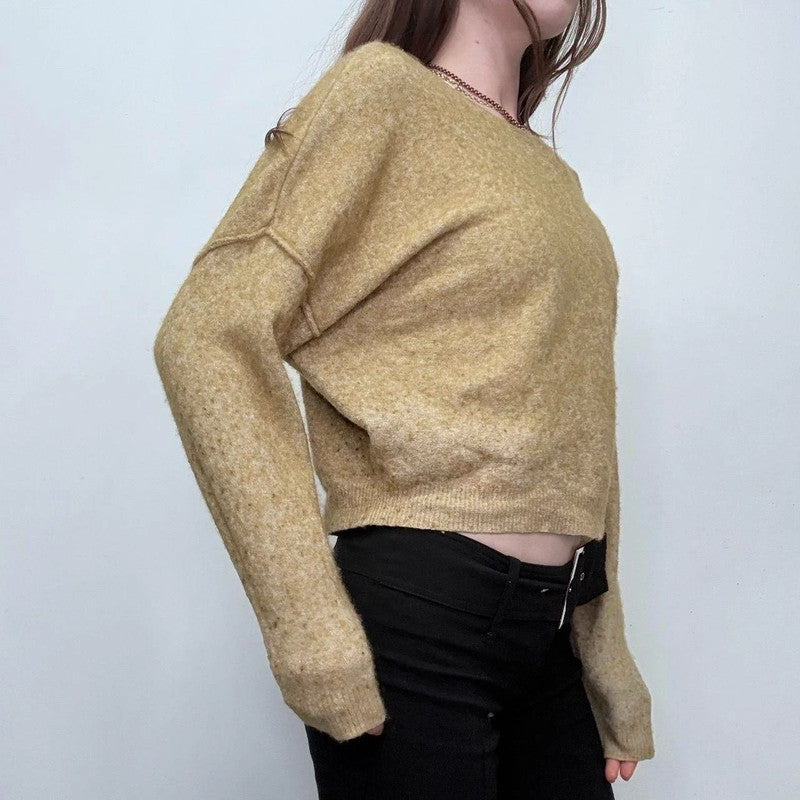 green off the shoulder slash neck wool jumper