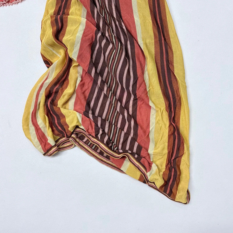 brown striped knitted crochet dress