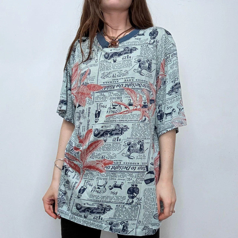 oversized slouchy graphic newsprint t-shirt