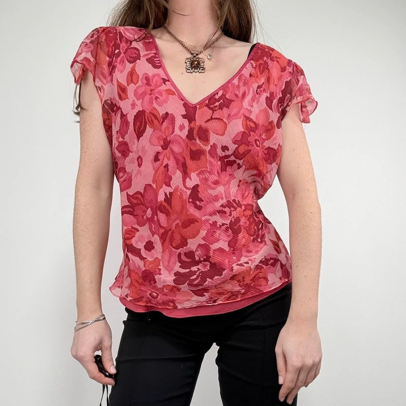 floral silk watercolour print flutter blouse