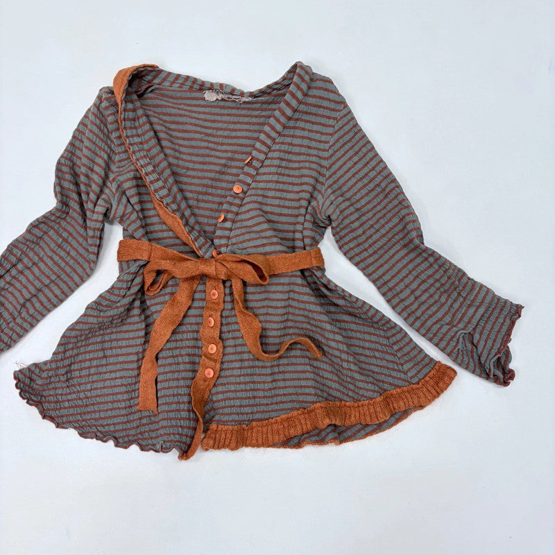 brown pinstripe flared cardigan