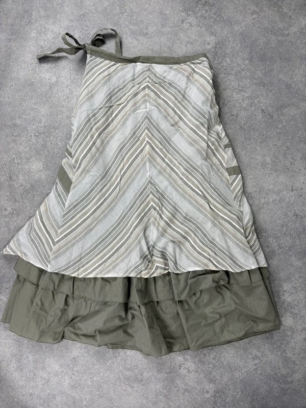 khaki layered pleated ruffle cotton maxi skirt
