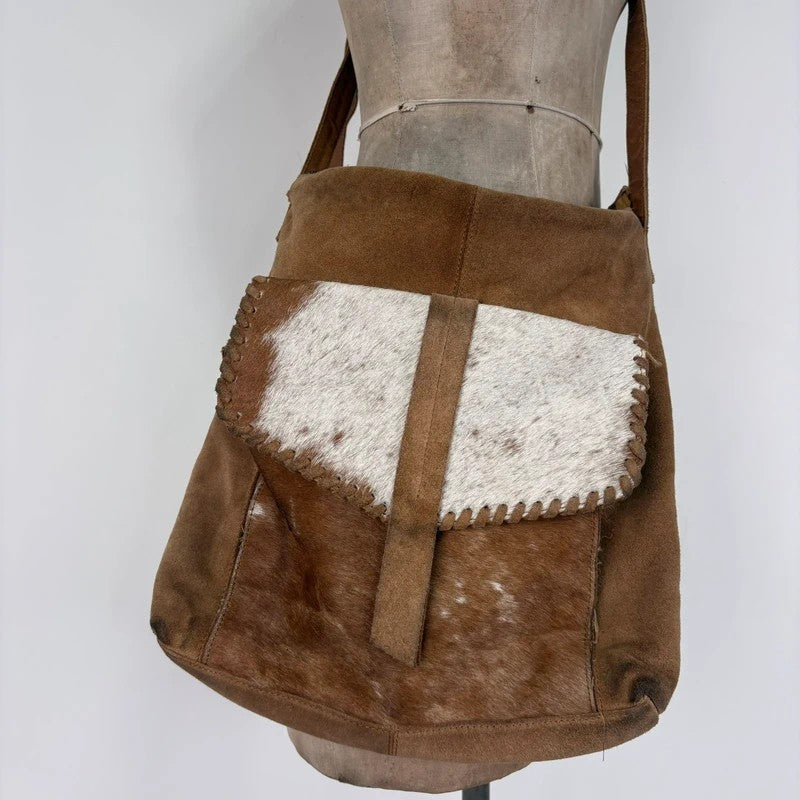 tan leather cowhide pony hair bag