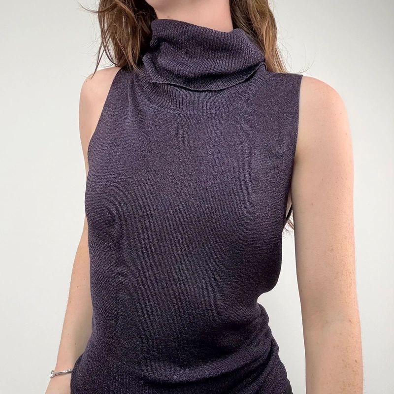 sheer funnel neck slouchy sleeveless top