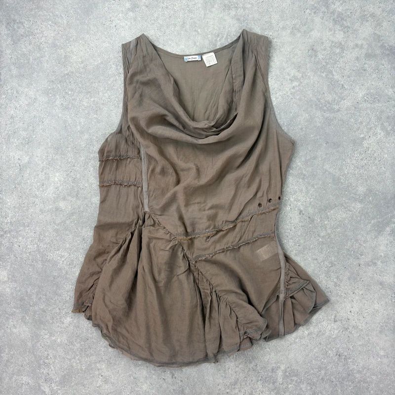 khaki brown draped slouchy asymmetric vest