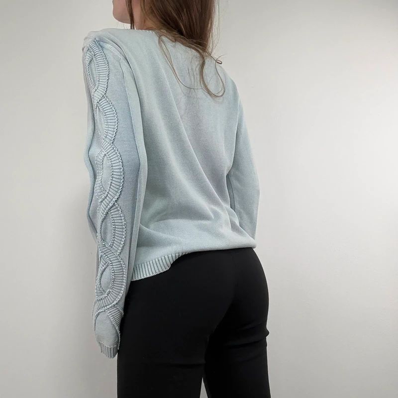 pale blue epaulette pleated embroidered jumper