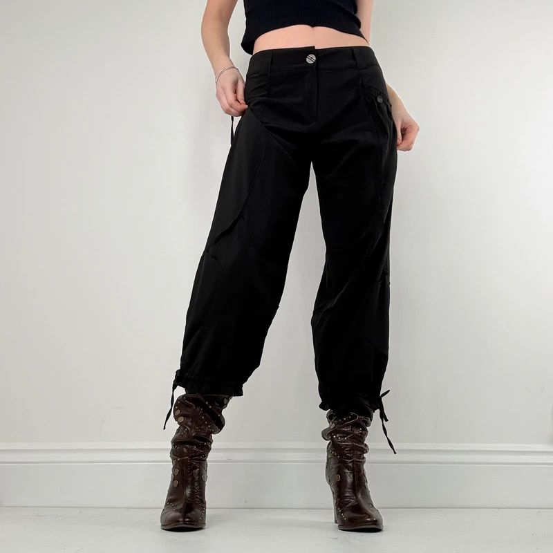 black pleated tech trousers