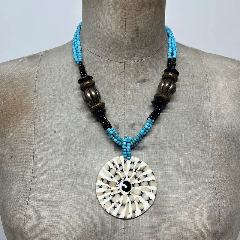 Boho hippie beaded shell necklace