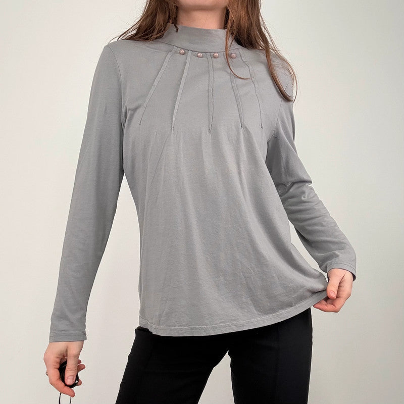 grey pleated long sleeve top