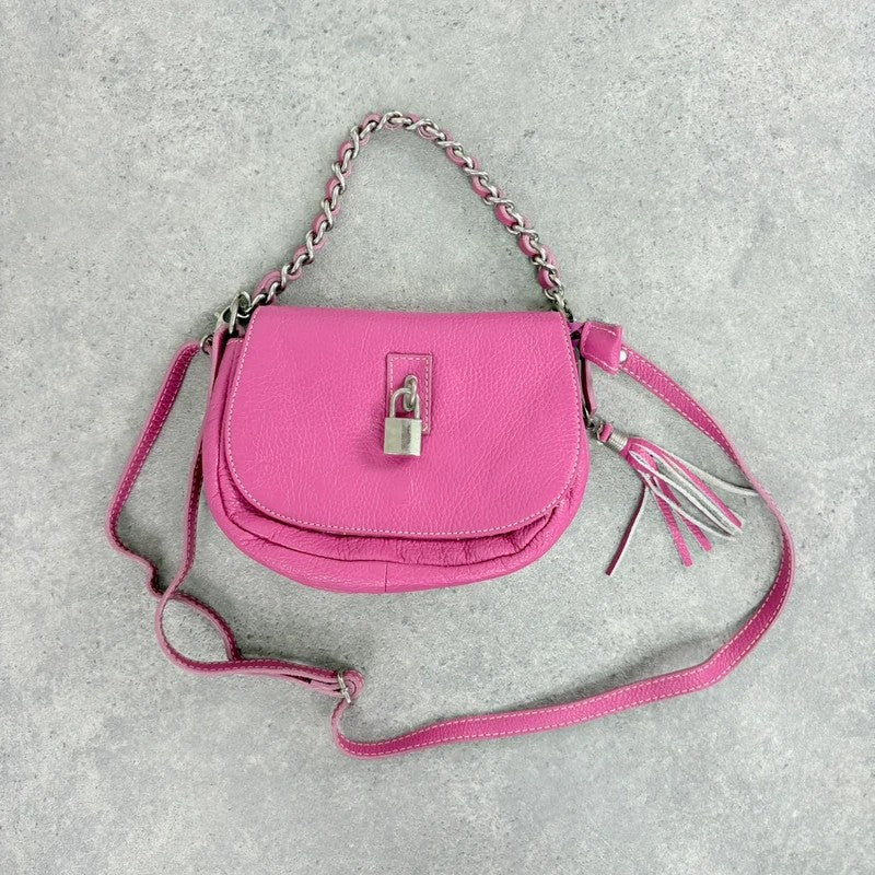 Pink leather chain shoulder bag
