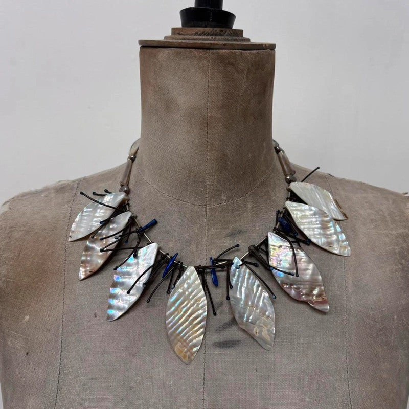 boho fairy pearl leaf necklace