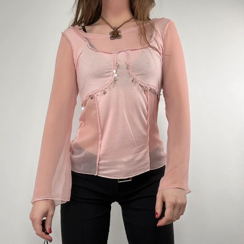 pink flared long sleeve t-shirt