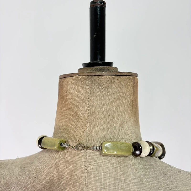 Chunky green brown bead necklace