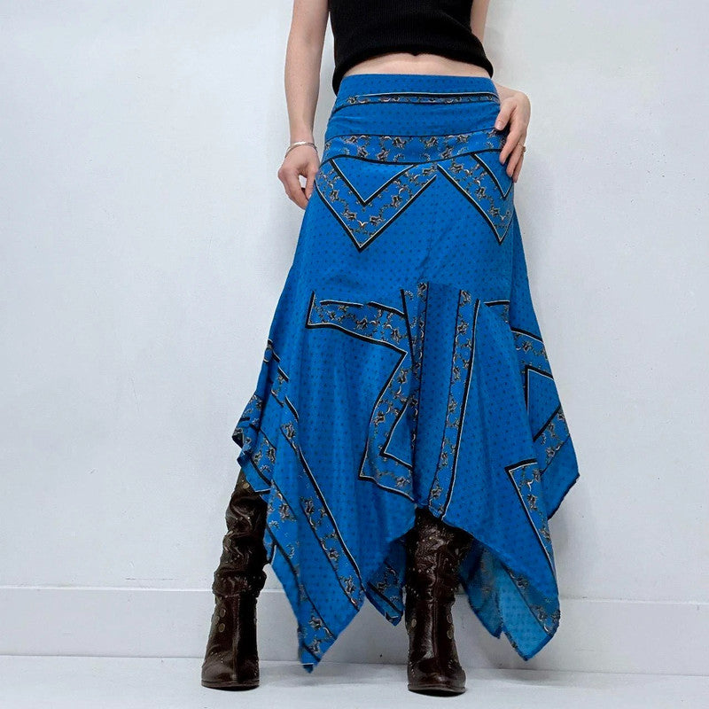 blue handkerchief Ganni silk skirt